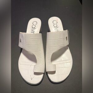 Calvin Klein Croc-Embossed White Mules